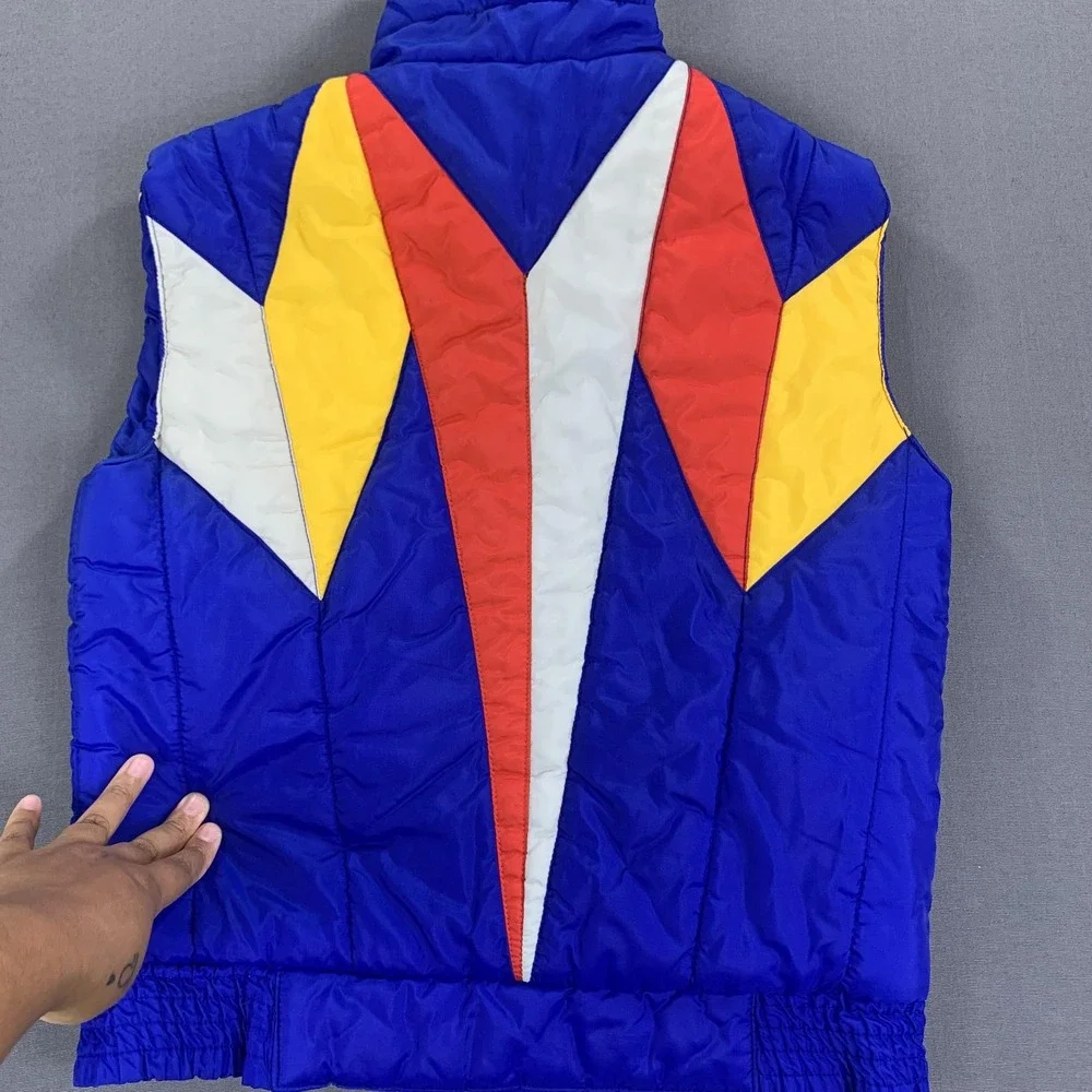 Vintage Competitive Edge Vest Children Medium Blue Colorblock Puffer Zip Ski 80s